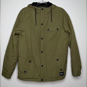 Hurley Olive Green Hooded Field Jacket Military Snowboard Ski Hooded Button/Zip